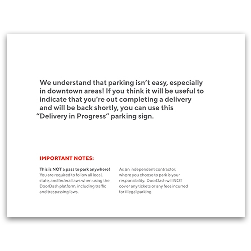 Delivery In Progress Parking Sign